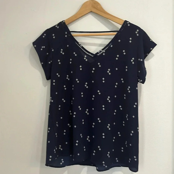 West Kai Avalynn Lattice Detail Blouse Navy NWT M - Picture 1 of 5